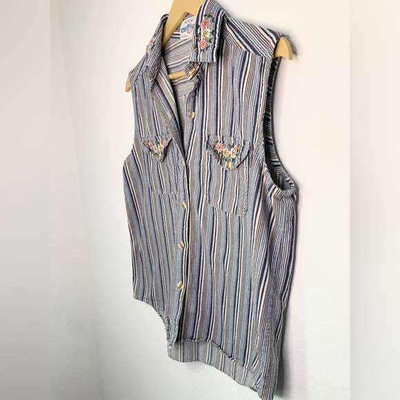 Vintage Striped button-up sleeveless shirt - Picture 6 of 7